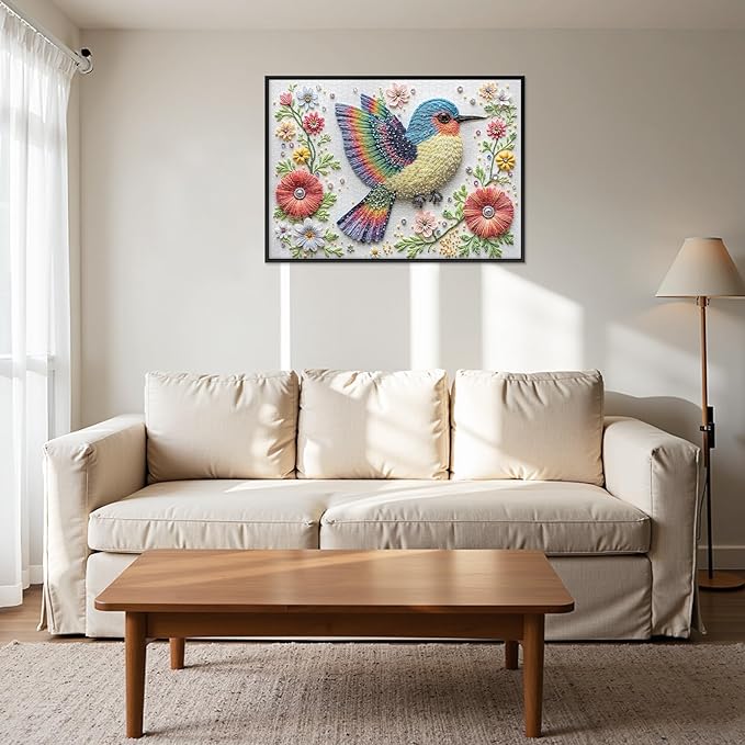 Gem Bird 1000 Piece Puzzle for Adults, Hard Challenging 1000 Pieces Jigsaw Puzzles for Adults, Colorful Art Style Bird Puzzles with Rhinestone Detail Look, Vibrant Stress Relief Game, 27.6"x19.7"