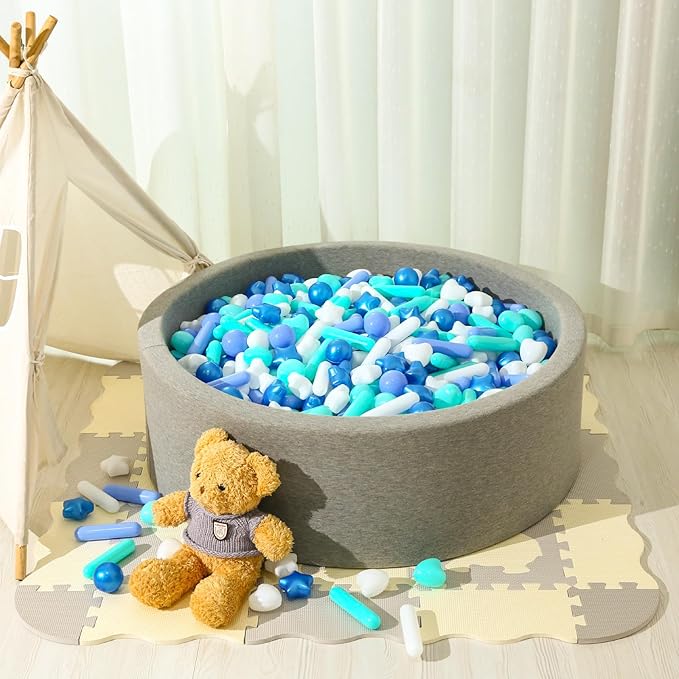 STARBOLO 150 Pcs Ball Pit Balls Stars Hearts Strips, Blue Balls for Ball Pits, Children's Pool Water Toys for Baby Pool, Play Toy Balls for Kids Toddler Birthday Party Decoration