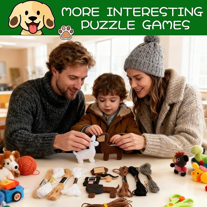 GOASION Sewing Kit for Kids, Dog Kids Sewing Kit, Pre Punched Design for DIY Hanging Decorations, Sewing Tit for Beginners Age 8-12, Boys & Girls Birthday Gift
