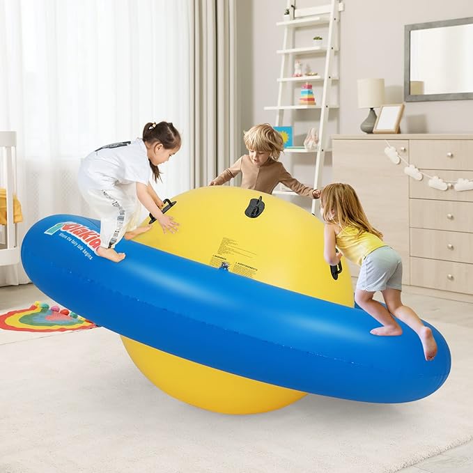 OLAKIDS 8FT Inflatable Dome Rocker Bouncer, Outdoor Kids Giant Roll and Play Seesaw Rocker with 6 Secure Handles, Max Weight 250 LBS