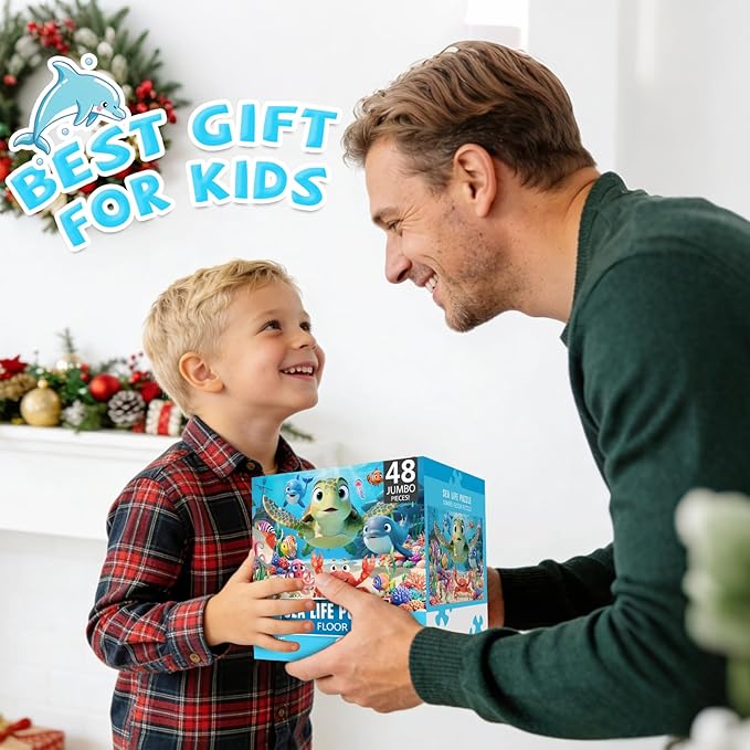 Jumbo Floor Puzzle for Kids,48 Piece Animal Large Jigsaw Puzzles,Learning Educational Toys for Toddlers Ages 3-5,Sea Turtle Puzzle Children Easter Gift for Boy Girl Ages 4-8