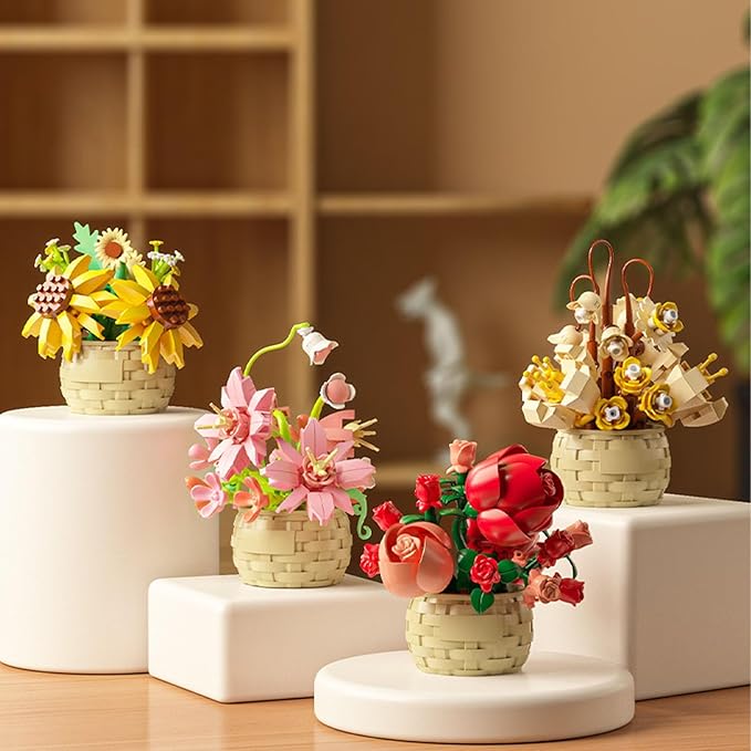 Mini Flowers Building Block Set,Flower Blocks Toys,Plants and Succulent Toys,Building Block Flowerpot,Botanical Collection Birthday Gift for Girls Boys Adults Kids Ages 6+ (Violet 201Pcs)