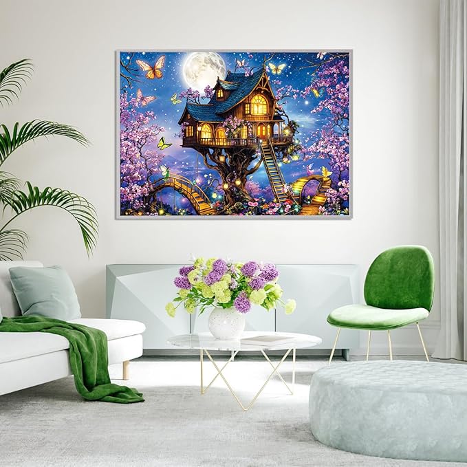 HUADADA 1000 Piece Puzzles for Adults - Elf Tree House - Jigsaw Puzzles for Adults 1000 Piece Fairy Tale House Educational Games Colorful Puzzles for Home Decoration