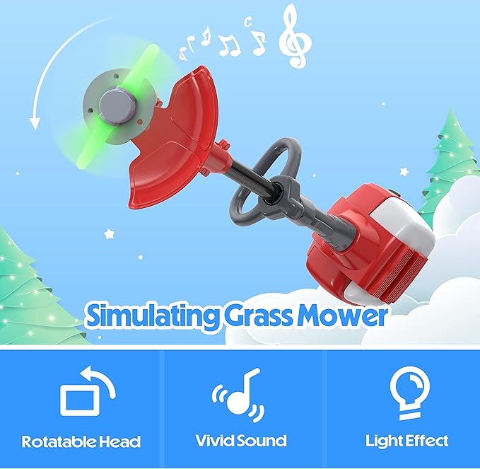 Toy Choi's Kids Weed Wacker Toy, Power Tool Weed Trimmer with Lights & Sounds, Pretend Play Garden Kit with Goggles & Mask, Toddler Outdoor Christmas Birthday Gifts for Boys Girls Age 3-7