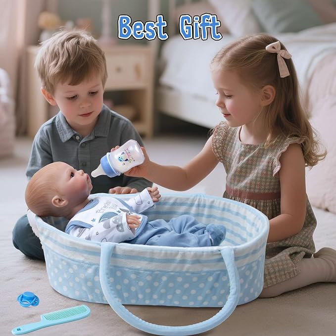 17-20-22 Inch Reborn Silicone Baby Doll Clothes Boy Reborn Clothes Baby Doll Accessories Set 12-Pieces Elephant Outfits+Bassinet +Soft Diapers and Feeding Accessory