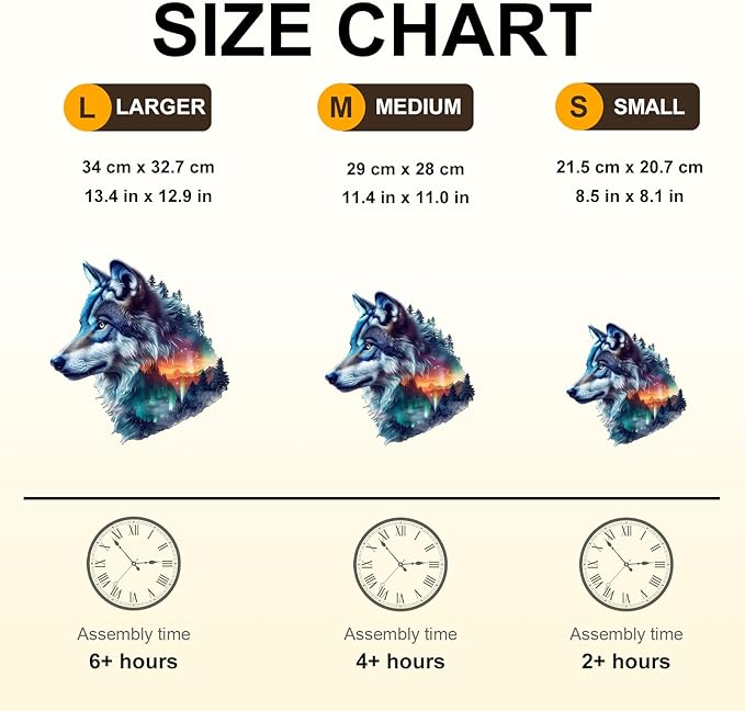 Wooden Puzzles for Adults, Aurora Wolf Jigsaw Puzzles, 90 Piece Unique Shaped Puzzle, Animal Shape Puzzle, Gifts for Adults/Friends/Family, Family Game,Wall Decor(8.5 * 8.1in)