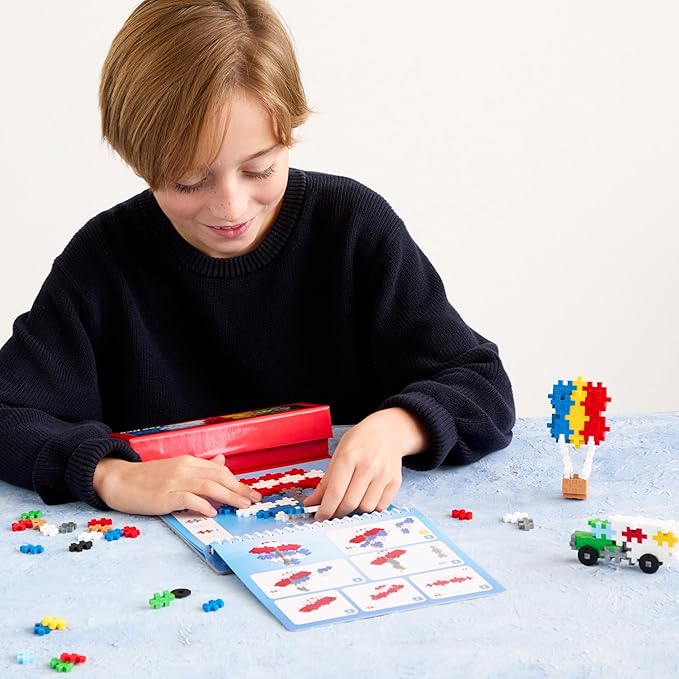 Plus Plus Puzzle By Number Activity Pad, Kids Travel Activities, Interlocking Mini Building Blocks, 3D Puzzle Stem Toy for Kids - Transportation