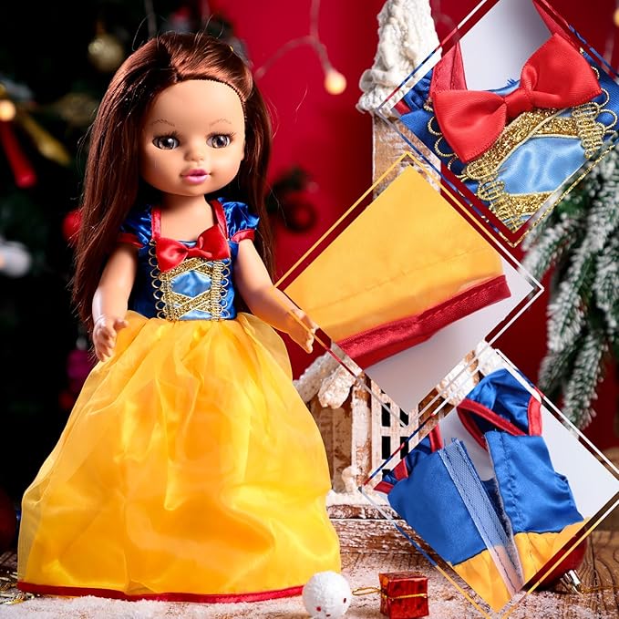 14-Inch Doll-Clothes Princess Dress - 5-Piece Fashion Outfit for 14" Dolls, Includes Snow White, Cinderella, Belle, Aurora, and Rapunzel Styles, Perfect for Playtime and Collecting