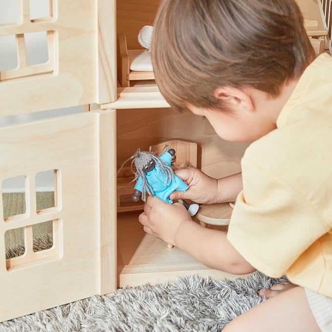 PlanToys® Grandmother Wooden Dollhouse Figurine | Poseable 1:12 Scale Mini Doll (5 Inch) | Dollhouse Accessories for Pretend Play | Eco-Friendly Montessori Toy for Kids Ages 3+