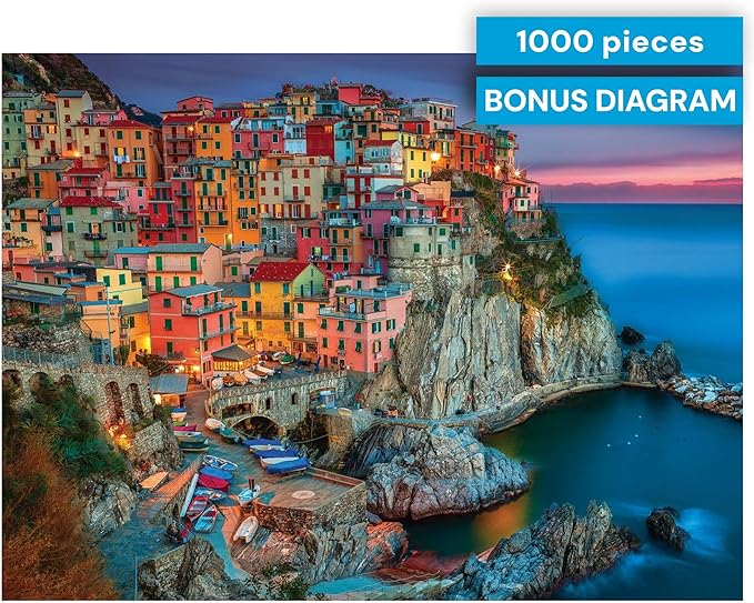 Buffalo Games - Cinque Terre 1000 Piece Puzzle for Adults - Jigsaw Puzzles - Challenging Italy Coastal Scene with Poster - Peter Stewart Photography