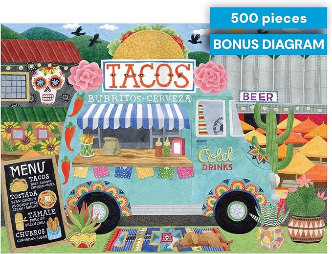 Ceaco - Food Trucks Taco Truck 500 Piece Jigsaw Puzzle with Colorful Vibrant Art for Adults and Teens