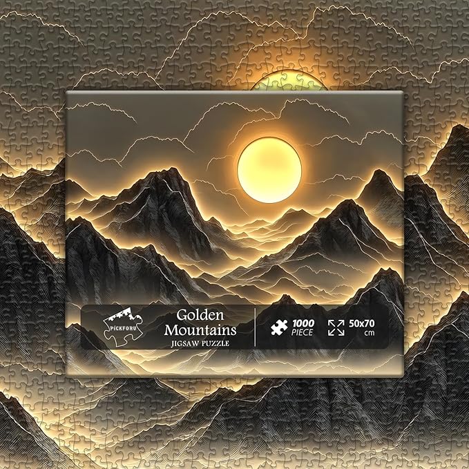Golden Mountains Puzzles for Adults 1000 Pieces,Nature Sunset Landscape Jigsaw Puzzle,Impossible Challenging Scenic Puzzle, Scenery Home Wall Decor