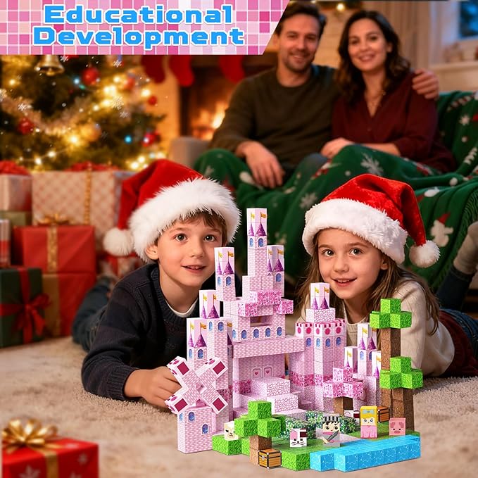 Magnetic Blocks-100PCS Magnetic Building Blocks, Princess Castle Building Set, STEM Learning Toys for Kids Ages 3-8