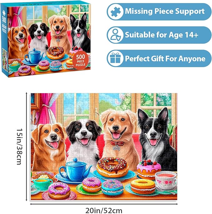 500 Pieces Puzzle for Adults,Cute Dogs Puzzle,Recycled Cardboard Donuts Animals Jigsaw Puzzles 500 Pieces,Challenging Game Home Decor Birthday Party Gift Toy for Adults Seniors 20.5 * 15 in