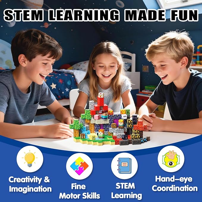 Magnetic Blocks, 400PCS Magnetic Building Blocks, Stacking Magnets for Kids, Sensory Toy for STEM Constructions Magnet Blocks for Boys Girls Age 3+, Christmas Birthday Gifts