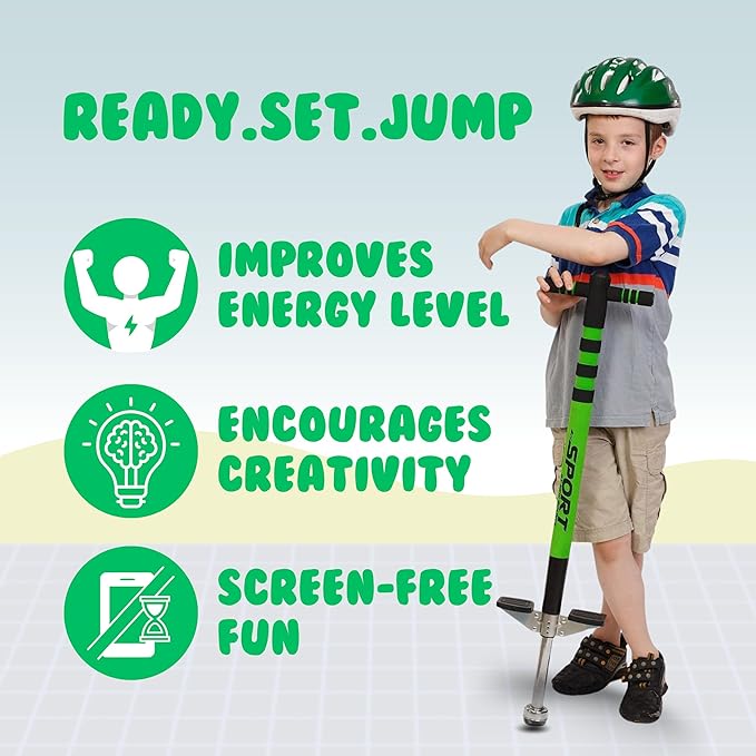 New Bounce Pogo Stick for Kids - Pogo Sticks, 40 to 80 Lbs - Sport Edition, Quality, Easy Grip, PogoStick for Hours of Wholesome Fun
