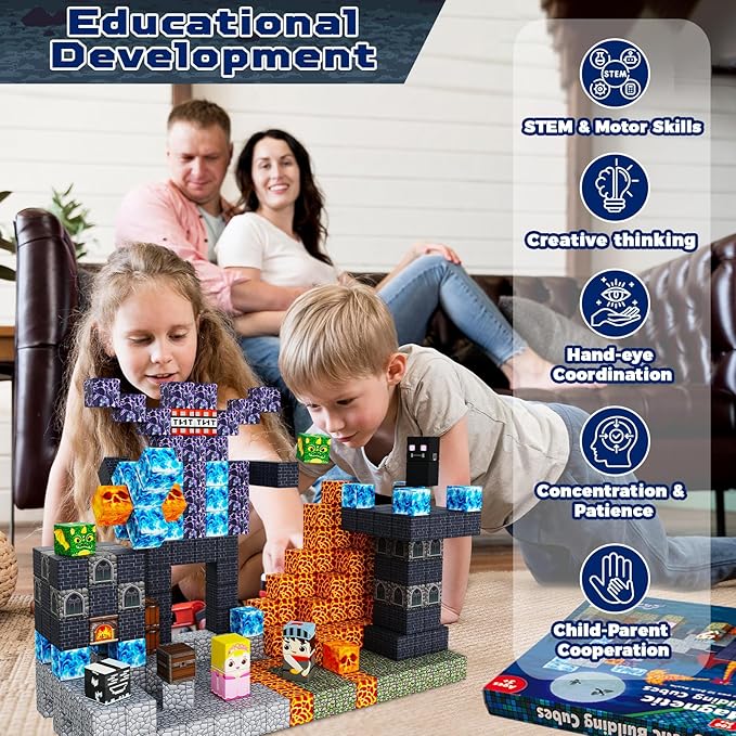 100PCS Magnetic Blocks - Dark Castle Set Magnetic Building Blocks, Stacking Magnets for Kids, Strong Magnets, Sensory Toy for STEM Learning Toys for Kids 3+ Boys and Girls Easter Birthday Gifts