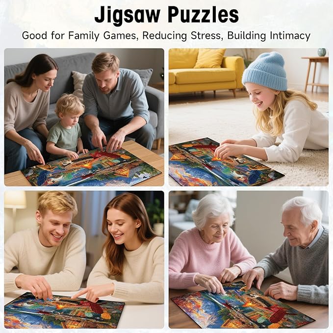500 Piece Puzzles for Adults, Fall Landscape Jigsaw Puzzle with Letters on Back, Cardboard Puzzle with Lake, Mountain Cabin & Dogs, Challenging Puzzles for Game Nights, Home Decor,Birthday Party Gift