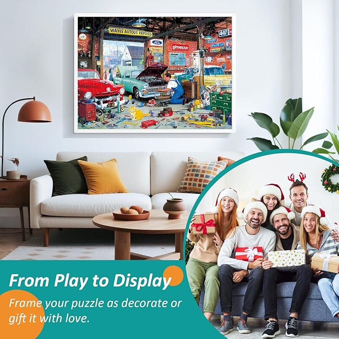 300 Piece Puzzles for Adult,Cute Cat Cool Car Puzzle for Kids Adult Seniors,Unique Auto Repair Shop Jigsaw Puzzle for Kids Ages 8-10 10-12,Challenging Family Game Gift for Friends Men Women,20.5*15 In