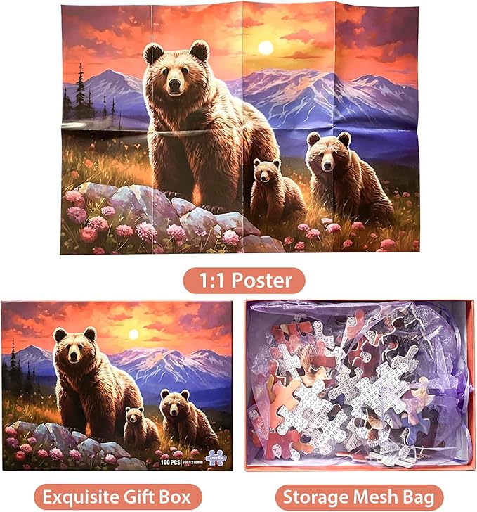 100 Piece Puzzles for Kids Ages 4-6 Brown Bear Family Puzzles for Kids Ages 6-8 8-10, 100 Piece Senior Jigsaw Puzzle for Toddlers Kids Puzzle Age 3-5 Toys Birthday Gifts for Boys Girls Adults