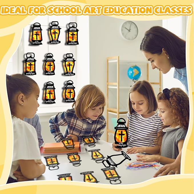 32 Set Christian Suncatchers Crafts Kits Jesus is The Guiding Light DIY Religious Window Stained Glass Hanging Ornament Easter Holiday VBS Paper Craft Holy Night Lent Sunday School Activities