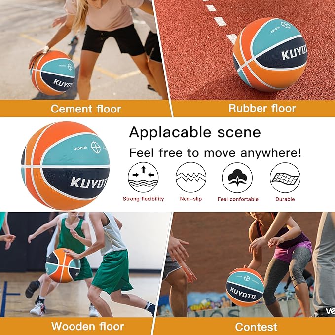 KUYOTQ Kids Youth Adult Size 3/4/5/6/7 (22/25.5/27.5/28.5/29.5") Basketball Premium Rubber or Faux Leather Basketball Indoor Outdoor Basketball for Boys Girls Womens Mens Basketball Gifts (Deflated)