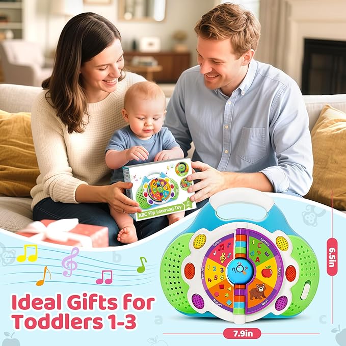 KIZZYEA Montessori Learning Toys for 1 2 3 Year Old Boys Girls, Musical Alphabet Flip Toy for Toddlers, Preschool Educational Toys with Light & Sounds, Christmas Birthday Gifts for Baby Kids