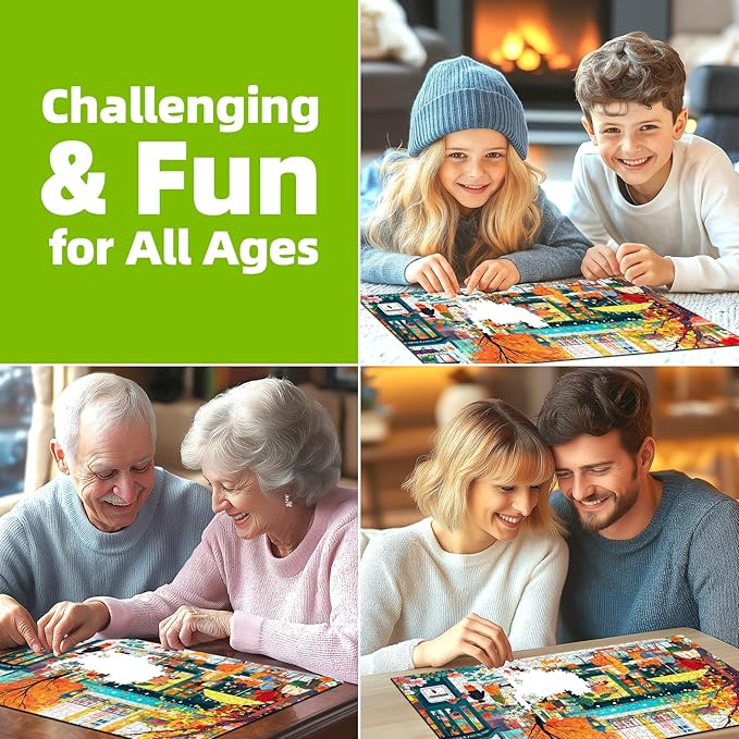 Autumn Cafe Scene Puzzle for Adults 500 Pieces Colorful Street Jigsaw Puzzle with Letters on Back Fall City Street Landscape Challenging Puzzle Ideal for Family Game Nights & Seniors (23''Ă15'')