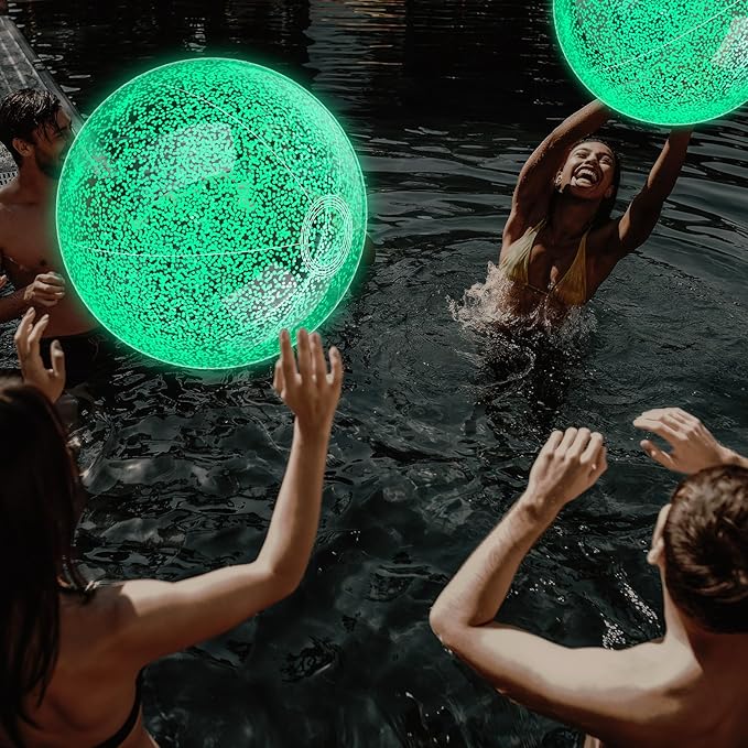 6 Pcs 16 Inch Light up Beach Balls Glow in The Dark Blow up Pool Floating Inflatable Balls for Summer Neon Party Games Pool Garden Decorations Outdoor