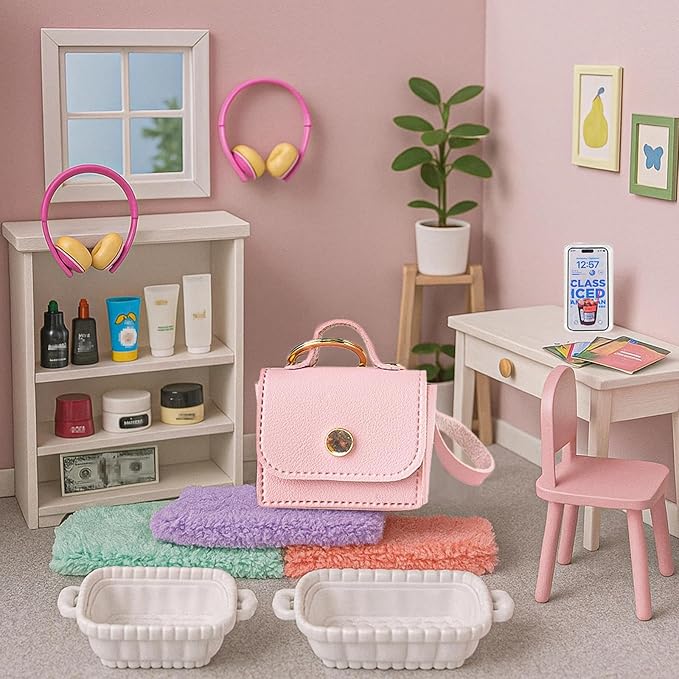 116Pcs Dollhouse Mini Accessories Set - Makeup Tools Bathroom Toiletries Handbag for DIY Micro Scene Decoration Simulation Shampoo Hair Dryer Cosmetic Brush for Bedroom Girl Novelty Toy Jewelry Box