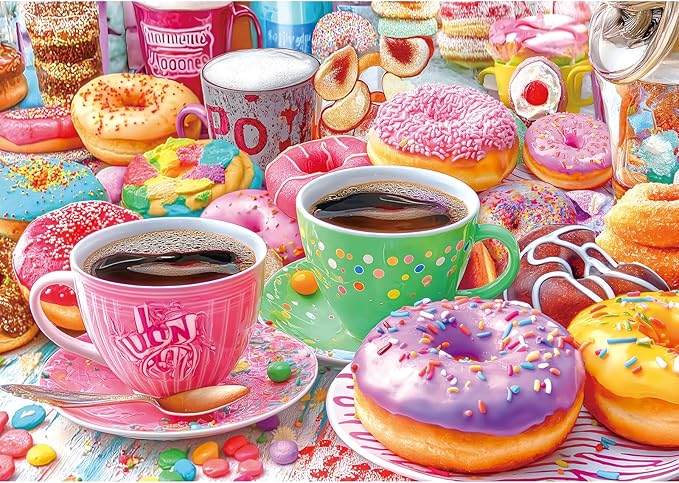 500 Pieces Puzzles for Adults Colorful Donuts Coffee Jigsaw Puzzle Letter on Back No Dust Difficult Unique Family Challenging Food Puzzles Gift Toy for Adults Seniors Perfect for Game Nights ļ¼23"x15"ļ¼