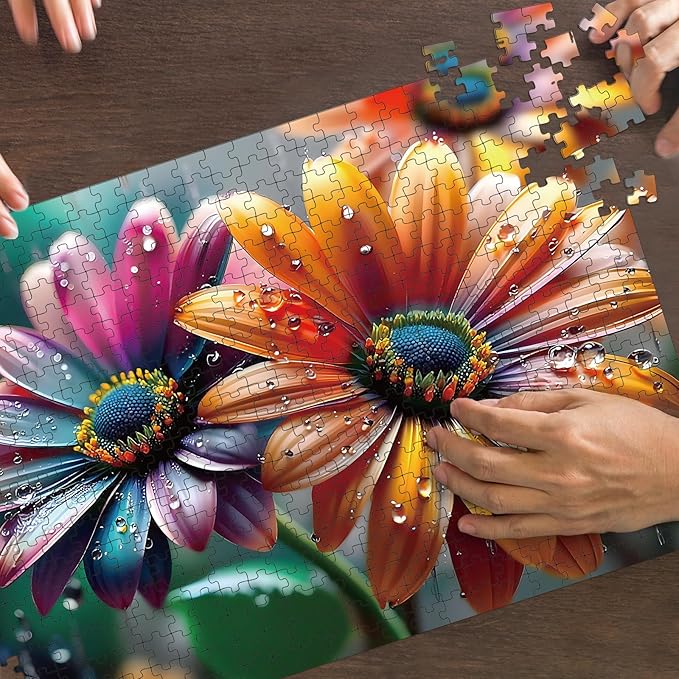 500 Piece Puzzles for Adults, Flowers Jigsaw Puzzles 500 Pieces - Dewdrop Daisies, Impossible Puzzle for Home Decor, Finished Size 20.47 * 14.96”, with 1:1 Poster, Letter on The Back