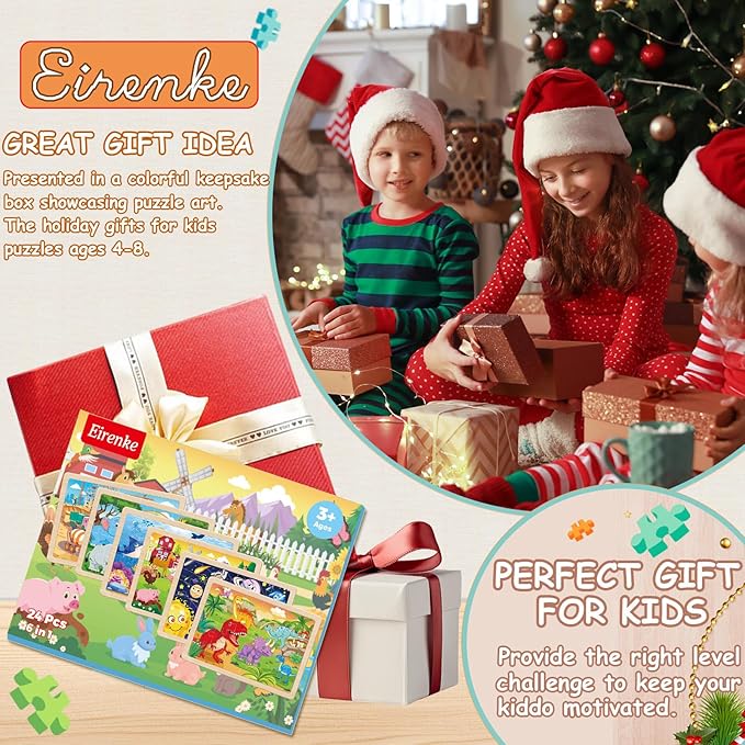 Wooden Puzzles for Kids Ages 4-6, 6 Packs 24 Pcs Jigsaw Puzzles Preschool Educational Toys Gifts for Children Ages 3 4 5 6 Year Old Kids Puzzles Ages 3-5 Year Olds Boys Girls