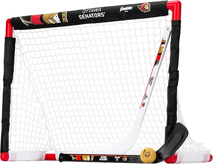 Franklin Sports NHL Mini Hockey Set - Kids Indoor Knee Hockey Goal, Ball, + 2 Stick Combo - Youth Team Indoor Toy Set - Official - Ages 3+