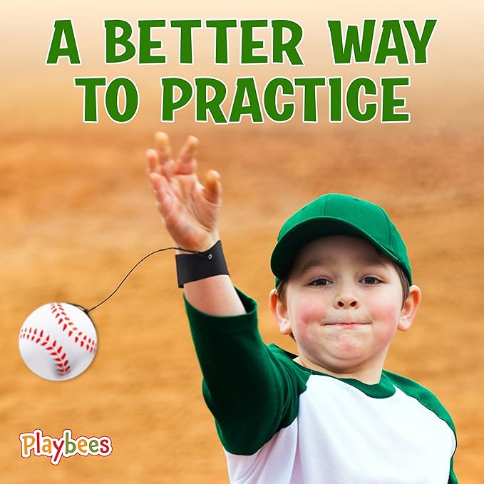 Playbees Reactive Practice Baseballs on Elastic Cord Perfect for Training, Fun Outdoor Activities for Spring Training, Fun Outdoor Activity for Kids, Boy or Girl, Party Favor (6 Pack)