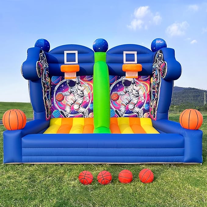 Inflatable Basketball Hoop Shot 13×10×10ft, Blow Up Inflatable Basketball Game with Balls, Air Blower, Inflatable Games for Outdoor Parties, Carnival Events, Lawn Games