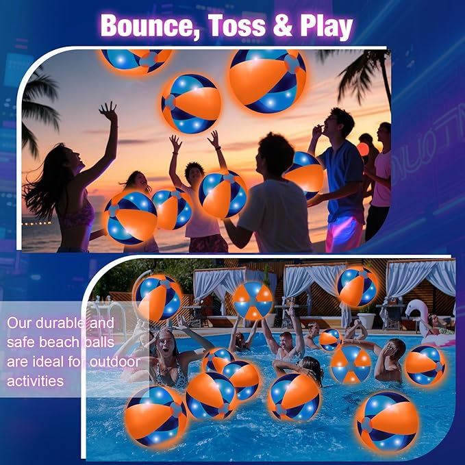 12 Pcs Light up Beach Balls 16'' Jumbo Pool LED Balls Glow in the Dark Neon Giant Inflatable for Summer Hawaiian Tropical Theme Beach Party Decor Water Accessory (Orange)