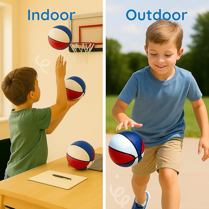 Botabee Indoor Basketball - Mini Basketball Set of 5 - Durable, Anti-Slip Grip 7" Mini Basket Balls for Indoor, Outdoor Play - Inflatable Toys for Pop Arcade - Soft, Bouncy Sports Rubber Playing Ball