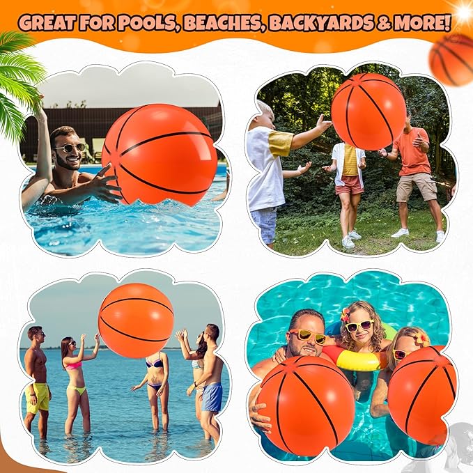 2 Pack 20 Inch Inflatable Basketball, Large Basketball Beach Ball for Pool, Bouncing Sports Ball for Summer Beach Game Birthday Party Decorations