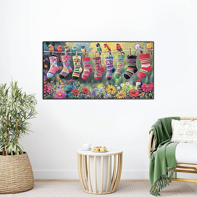 Bimkole Birds and Socks Puzzles for Adults 1000 Pieces, Flower Paper Jigsaw Puzzle 1000 Pieces - Fun and Challenging Family Decoration Puzzle Great Gift Idea, Finished Size is 31.5 x 16.14 in
