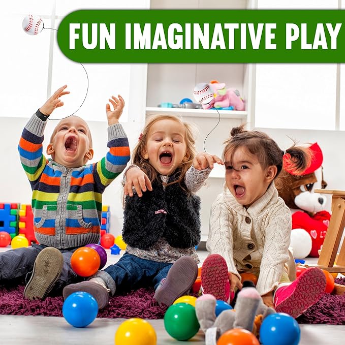 Playbees Reactive Practice Baseballs on Elastic Cord Perfect for Training, Fun Outdoor Activities for Spring Training, Fun Outdoor Activity for Kids, Boy or Girl, Party Favor (3 Pack)