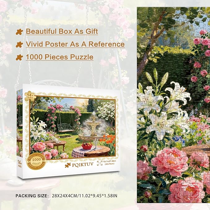 1000 Piece Puzzle for Adults Oil Painting Garden Jigsaw Puzzles with Letters on Back Puzzles for Adults Family Puzzle Gifts for Wall Decor Women Men (27.56x19.7 Inch)