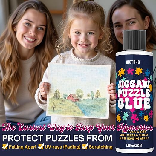 Jigsaw Puzzle Glue Clear with Applicators, Non-Toxic, Quick Dry & Water-Soluble for Adults, Puzzle Frame Kit, 200ML Anime Puzzle Saver, Easily Preserves Finished Puzzles for 3000/4500/5000 Pieces