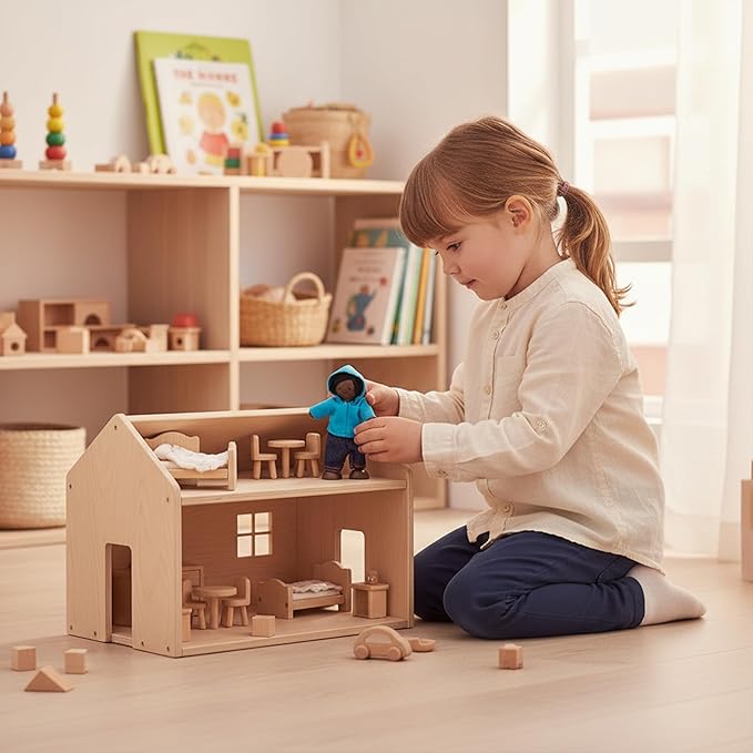 PlanToys® Boy Wooden Dollhouse Figurine | Poseable 1:12 Scale Mini Doll (4 Inch) | Dollhouse Accessories for Pretend Play | Eco-Friendly Montessori Toy for Kids Ages 3+