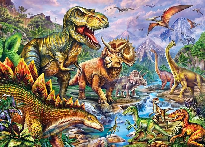 MasterPieces - 500 Piece Jigsaw Puzzle, Glows in The Dark, Hidden Images, Dinosaur Valley, Fun for Adults, Family, Kids, 15" x 21"