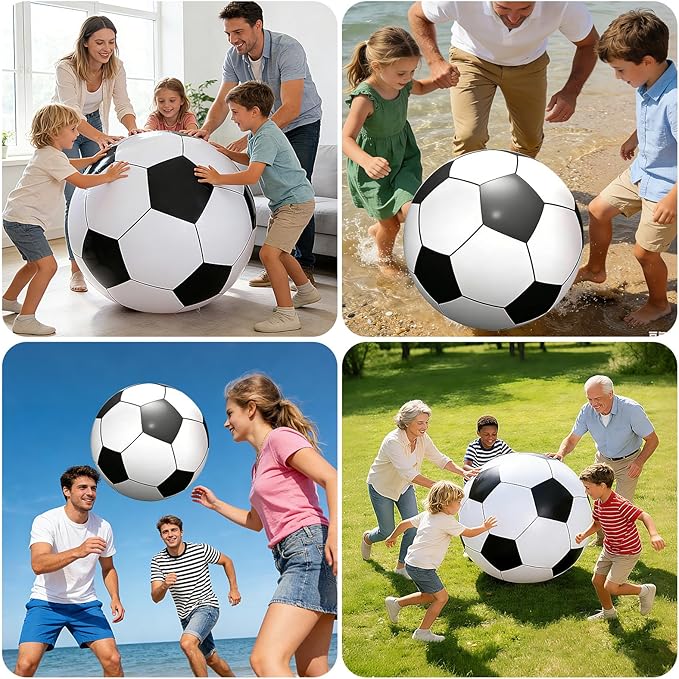 3-Pack Giant Inflatable Soccer Balls (24", 28", 40"),Giant Inflatable Football Large Sport Balls Huge Beach Balloons Oversized Soccer Party Favors Outdoor Activity Pool Decoration