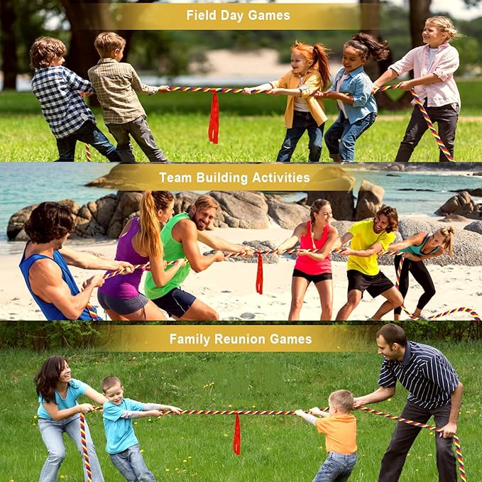 Tug of War Rope for Kids and Adults, 20/40/60FT Tug a War Rope for Outdoor Games Field Day Family Reunion Party Games, Summer Outside Yard Backyard Lawn Picnic Games, Team Building Games