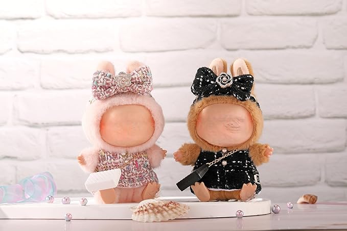 Doll Clothes for Labubu 17cm Have a Seat & Exciting Macaron & Big into Energy Series Dolls, Luxury Chic Series for 17cm Dolls Accessories (Pink Dress+Hairband+Bag)