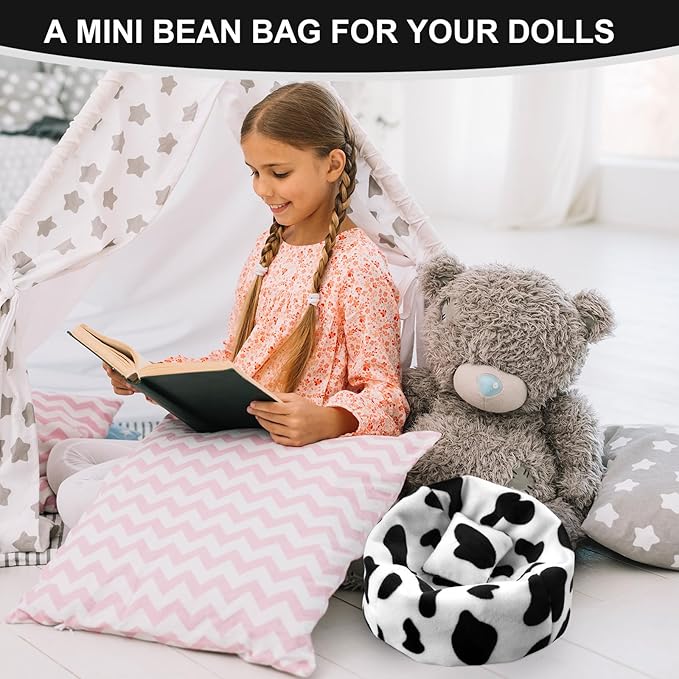 Doll Car Seat Compatible with Labubu, Handmade Bean Bag Chair for 5.9-6.7 inch Doll, Anti-Slip Bottom, Cute Doll Accessories for Display, Fans&Collectors Gifts, Durable Corduroy Fabric (Cow Print)