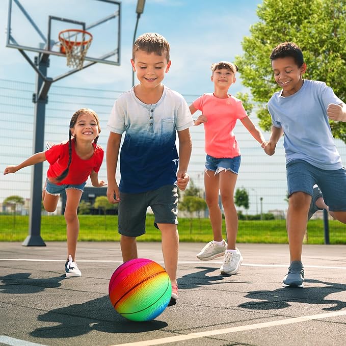 Small Sports Balls for Toddler Pack of 6, Ball Gift for Kids, 2 Each of 5" Football, Basketball, Soccer for Playground, Toy Balls Inflatable Multi-Sport Ball Set with 1 Pump